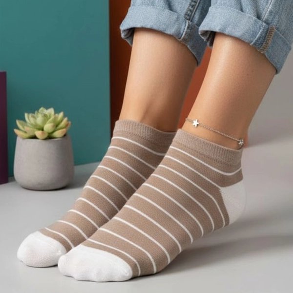 جوراب نیم ساق پنبه ای خط دار 7014 روما